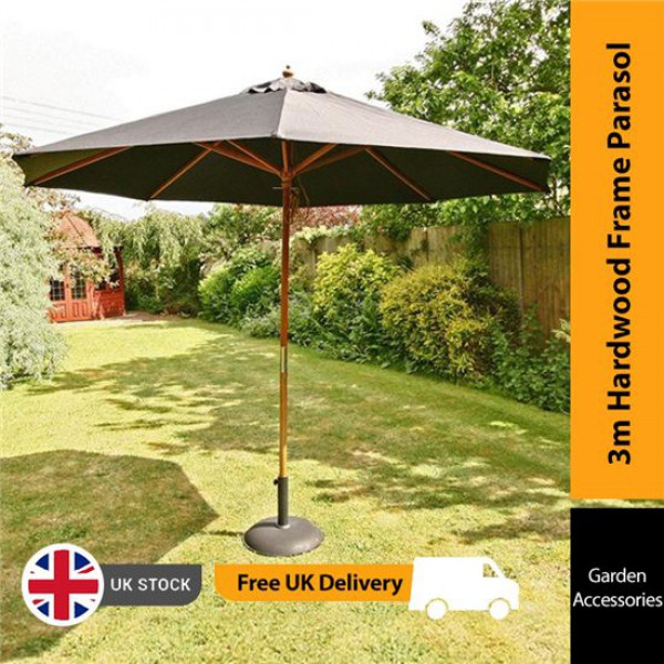 Buy Sturdi 3m Hardwood Frame Garden Parasol Black Online - Garden Furniture