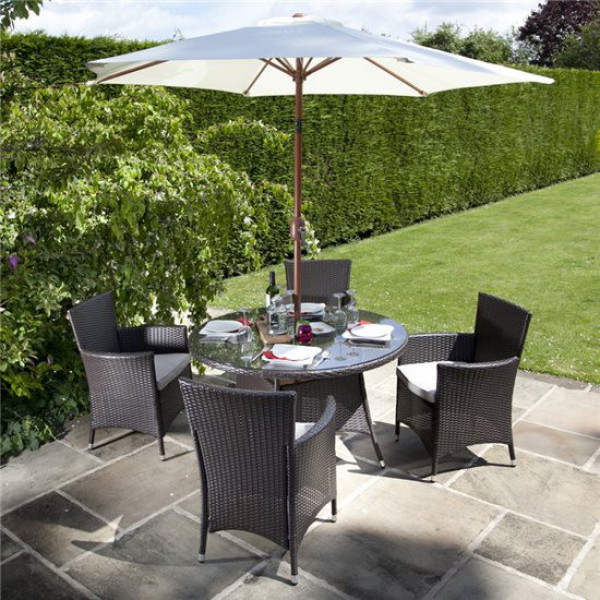 Buy BillyOh Rosario Flat Weave Round Rattan Dining Set with 4 Seats in Brown 4 Seat Set Brown Online - Garden Furniture Buy BillyOh Rosario Flat Weave Round Rattan Dining Set with 4 Seats in Brown 4 Seat Set Brown Online - Garden Furniture