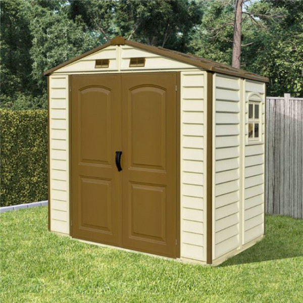 Buy BillyOh Daily Pro Apex Plastic Shed Vinyl Clad Double Door Plastic Shed with Foundation Kit 8 x 6 Online - Garden Furniture
