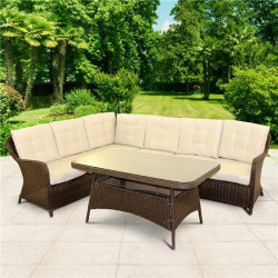 Billyoh Sala 6 Seat Rattan Corner Dining Sofa Set Dark Brown
