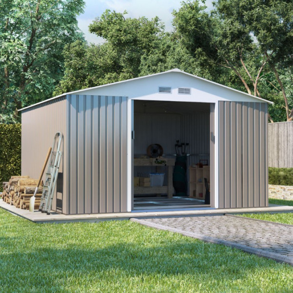 Buy 11' x 10' BillyOh Boxer Apex Metal Shed Grey Online - Garden Furniture