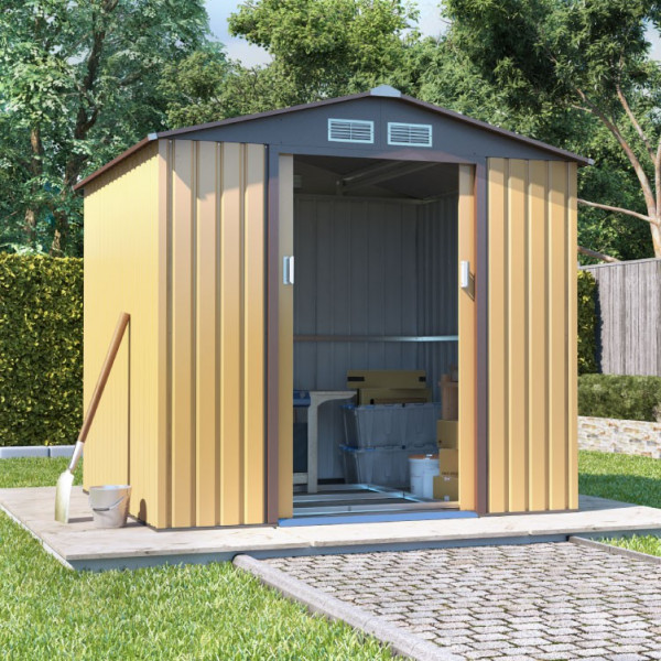 Buy 7' x 6' BillyOh Boxer Apex Metal Shed Brown Online - Garden Furniture