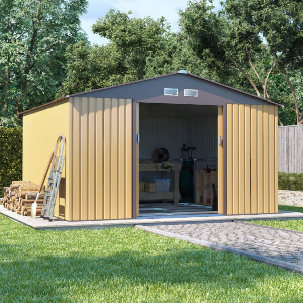 Buy 11' x 10' BillyOh Boxer Apex Metal Shed Brown Online - Garden Furniture