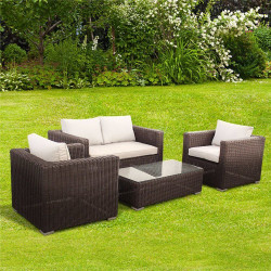 Billyoh Momo 4 Seat Rattan Sofa Set in Dark Brown with Seat & Back Cushions 4 Seat Sofa Set Dark Brown