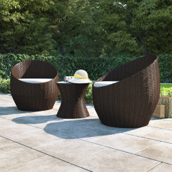 Billyoh Rosario Round Bistro Set 2 Seat Balcony Set in Brown with Cream Cushions 2 Seater Balcony Set