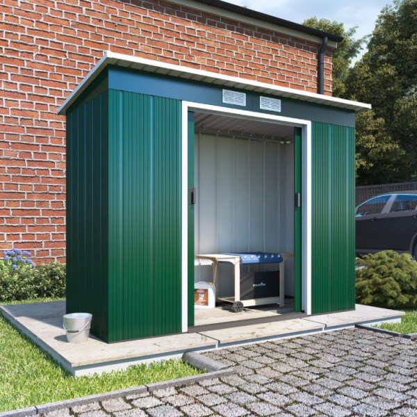 Buy 8' x 4' BillyOh Partner Eco Pent Roof Metal Shed Green Online - Garden Furniture