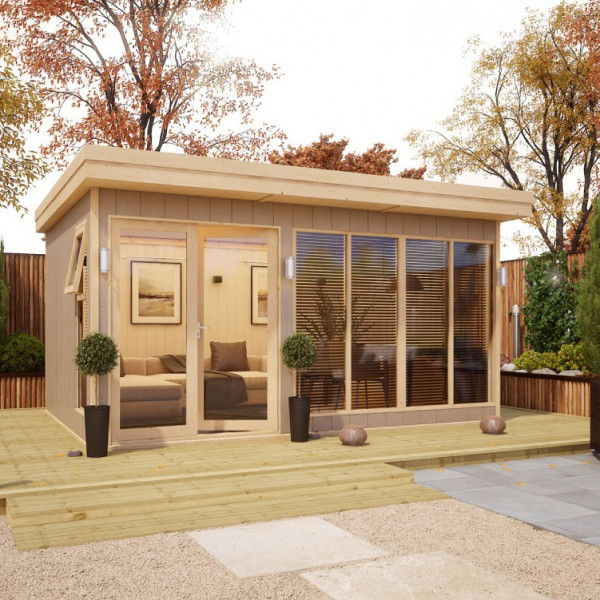 Buy 14' x 10' Evolution Insulated Composite Offset Door Garden Office Online - Garden Furniture
