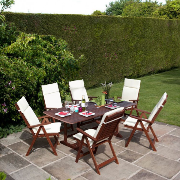 Buy BillyOh Hampton 2m Butterfly Extending Rectangular Dining Set Reclining Chairs 6 Seater Online - Garden Furniture