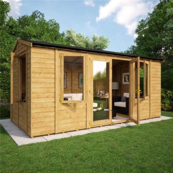 Buy Grandmaster 6000 Diplomat Central Door Reverse Apex Summerhouse 16x8 Online - Garden Houses & Buildings