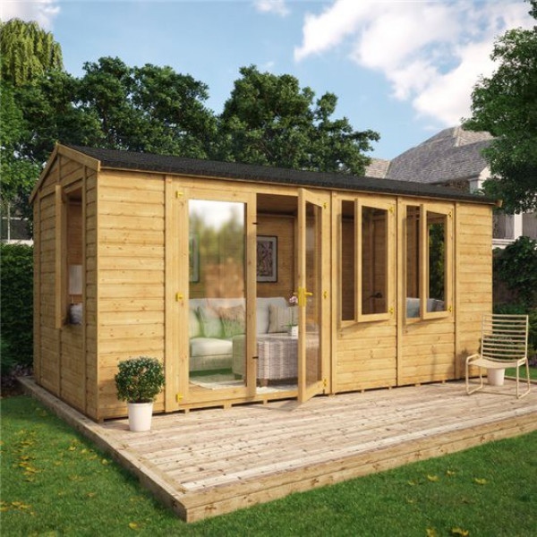Buy Grandmaster 6000 Diplomat Offset Door Reverse Apex Summerhouse 16x8 Online - Garden Houses & Buildings