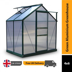 Billyoh Rosette Hobby Aluminium Greenhouse Single Sliding Door, Twin Wall Polycarbonate Glazing 6x4 Green