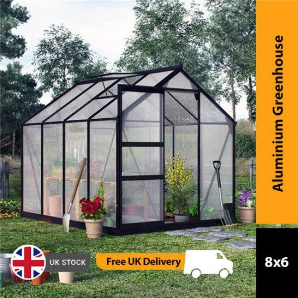 Buy BillyOh Rosette Hobby Aluminium Greenhouse Single Sliding Door, Twin Wall Polycarbonate Glazing 6x8 Grey Online - Greenhouses