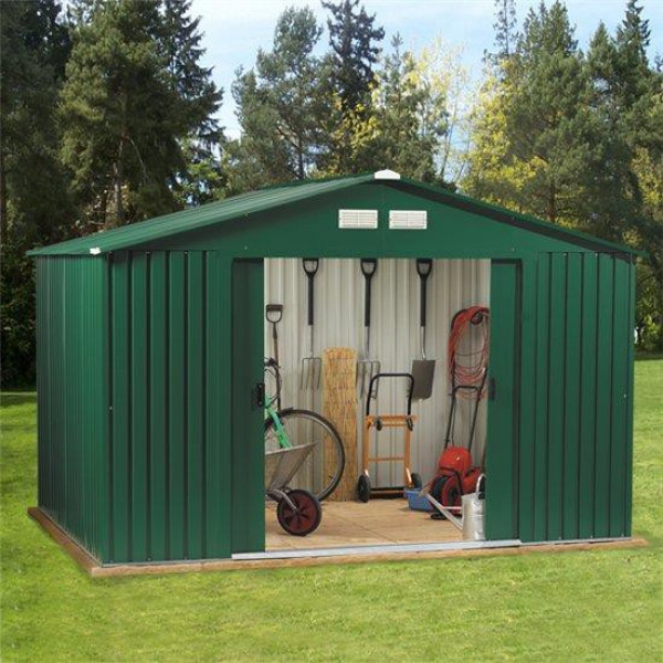 Buy 10' x 8' BillyOh Clifton Refurbished 10' x 8' Fronted Premium Metal Sheds Including Assembly Green Online - Sheds