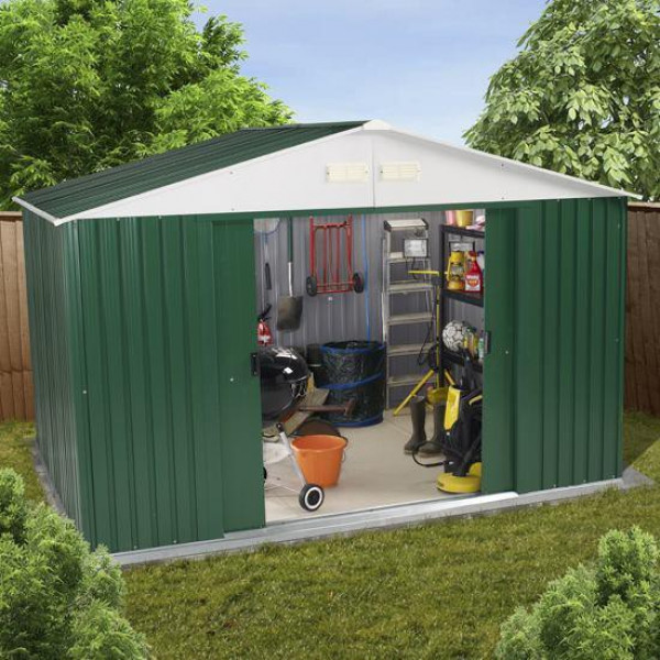 Buy 10' x 8' BillyOh Carrington Refurbished 10' x 8' Metal Shed Including Assembly Green Online - Sheds
