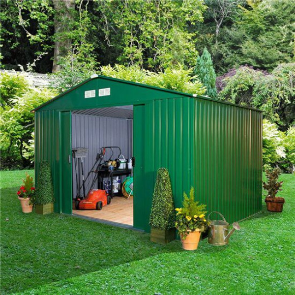 Buy 8' x 10' BillyOh Clifton 10' Fronted Premium Metal Sheds Green Online - Sheds