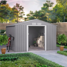 9x8 Ranger Apex Metal Shed with Foundation Kit Light Grey Billyoh