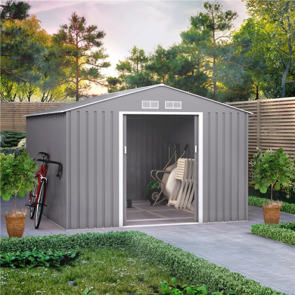 Buy 9x8 Ranger Apex Metal Shed With Foundation Kit Light Grey BillyOh Online - Sheds