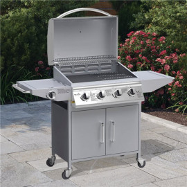 Billyoh Huntsville Silver 4 Burner Gas Bbq Grill with Side Burner & Side Table Includes Cover & Regulator Silver 4 Burner