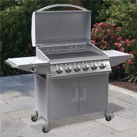 Billyoh Huntsville Silver 6 Burner Gas Bbq Grill with Side Burner & Side Table Includes Cover & Regulator 6 Burner Silver