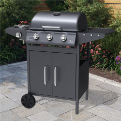 Billyoh Matrix Black 3 Burner Gas Bbq Grill with Side Burner & Side Table Includes Cover & Regulator 3 Burner