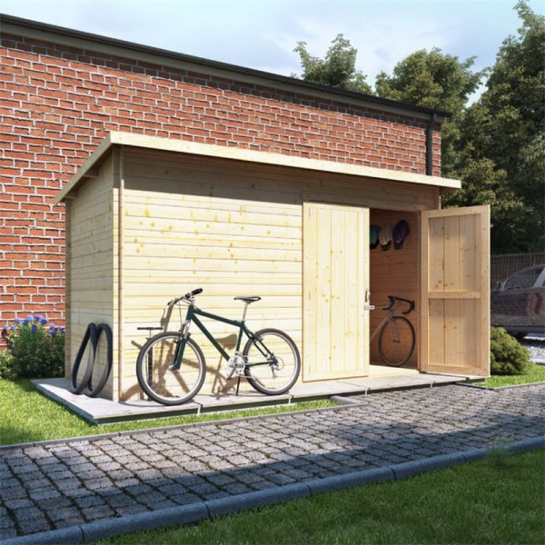 Buy 12x6 log cabin ouble oor BillyOh Pent Log Cabin Windowless Heavy Duty Bike Store Range 19 Online - Garden Houses & Buildings