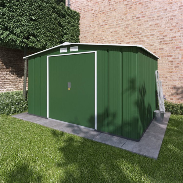 Buy 10' x 8' BillyOh Partner Apex Metal Shed Low Price Double Doors Apex Metal Store Shed Green Online - Garden Furniture