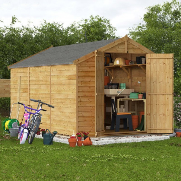 Buy 12' x 8' BillyOh Keeper Overlap Apex Shed Windowless Online - Garden Furniture