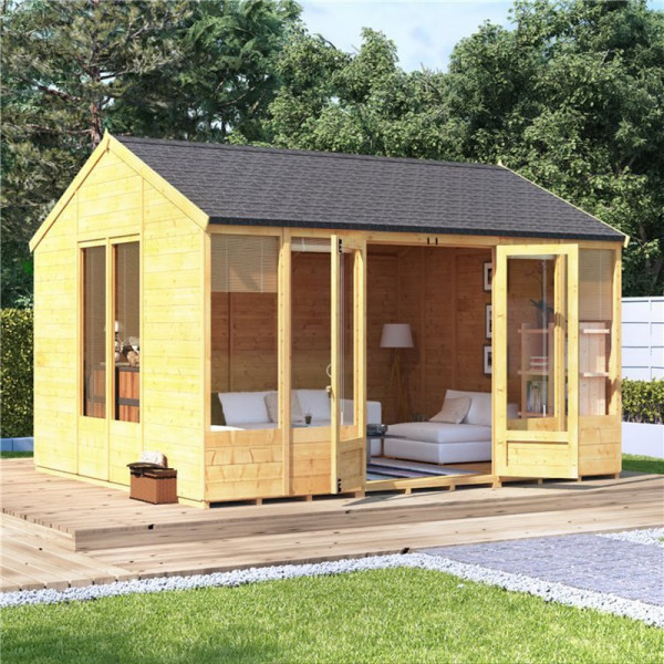 Buy BillyOh Petra Tongue and Groove Reverse Apex Summerhouse 12x10 T&G Reverse Apex Summerhouse Online - Garden Houses & Buildings