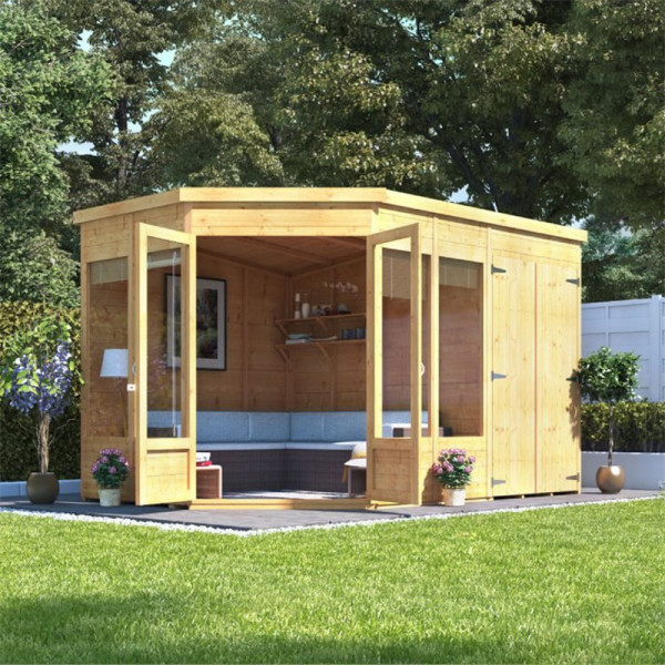 Buy Penton Corner Summerhouse with Side Store 11x7 T&G Summerhouse Store on right BillyOh Online - Garden Houses & Buildings