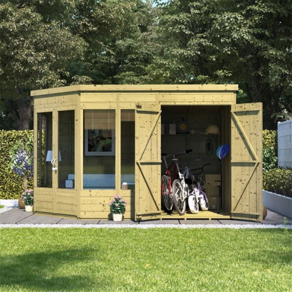 Buy BillyOh Penton Corner Summerhouse with Side Store PT11x7 Store on right Online - Garden Houses & Buildings