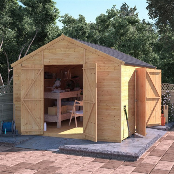 Buy 12' x 10' BillyOh Expert Tongue and Groove Apex Workshop with Dual Entrance Windowless Online - Garden Furniture