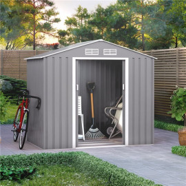 7x4 Ranger Apex Metal Shed with Foundation Kit Light Grey Billyoh