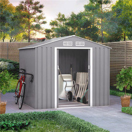 7x6 Ranger Apex Metal Shed with Foundation Kit Light Grey Billyoh