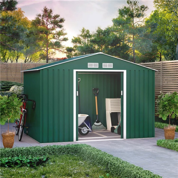 Buy 9x6 Ranger Apex Metal Shed With Foundation Kit Dark Green BillyOh Online - Sheds