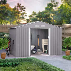 9x6 Ranger Apex Metal Shed with Foundation Kit Light Grey Billyoh