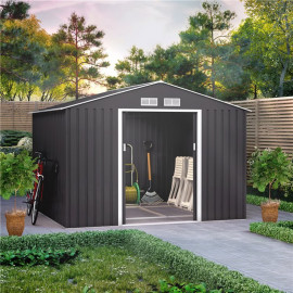 9x8 Ranger Apex Metal Shed with Foundation Kit Dark Grey Billyoh