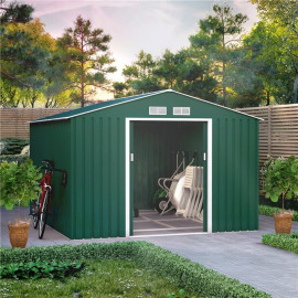 9x10 Ranger Apex Metal Shed with Foundation Kit Dark Green Billyoh