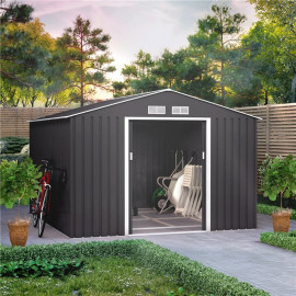 9x10 Ranger Apex Metal Shed with Foundation Kit Dark Grey V