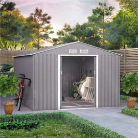 9x10 Ranger Apex Metal Shed with Foundation Kit Light Grey Billyoh