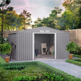 11x10 Ranger Apex Metal Shed with Foundation Kit Light Grey Billyoh