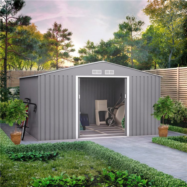 Buy 11x10 Ranger Apex Metal Shed With Foundation Kit Light Grey BillyOh Online - Sheds