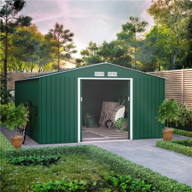 11x14 Ranger Apex Metal Shed with Foundation Kit Dark Green Billyoh