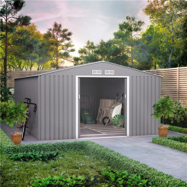 11x14 Ranger Apex Metal Shed with Foundation Kit Light Grey Billyoh
