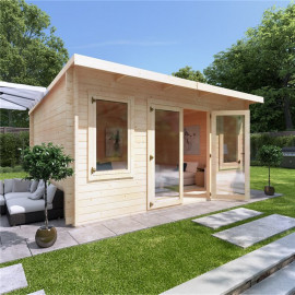 4.5 X 3.5 Log Cabin Billyoh Fraya Pent Log Cabin 44mm Thickness Wooden Log Cabin 4.5m X 3.5m