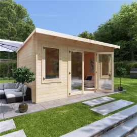 4.5 X 3 Log Cabin Billyoh Fraya Pent Log Cabin 44mm Thickness Wooden Log Cabin 4.5m X 3m
