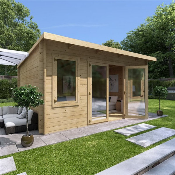 Buy 4.5 x 3.5 Pressure Treated Log Cabin BillyOh Fraya Pent Log Cabin 44mm Thickness Wooden Log Cabin 4.5m x 3.5m Online - Garden Houses & Buildings