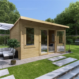 4.5 X 3 Pressure Treated Log Cabin Billyoh Fraya Pent Log Cabin 44mm Thickness Wooden Log Cabin 4.m X 3m
