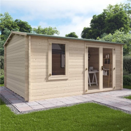 4.5m X 3.5m Log Cabin Billyoh Devon Log Cabin 44mm Tongue & Groove Wooden Garden Building
