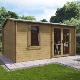 4.5m X 3.0m Pressure Treated Log Cabin Billyoh Devon Log Cabin 44mm Tongue & Groove Wooden Garden Building