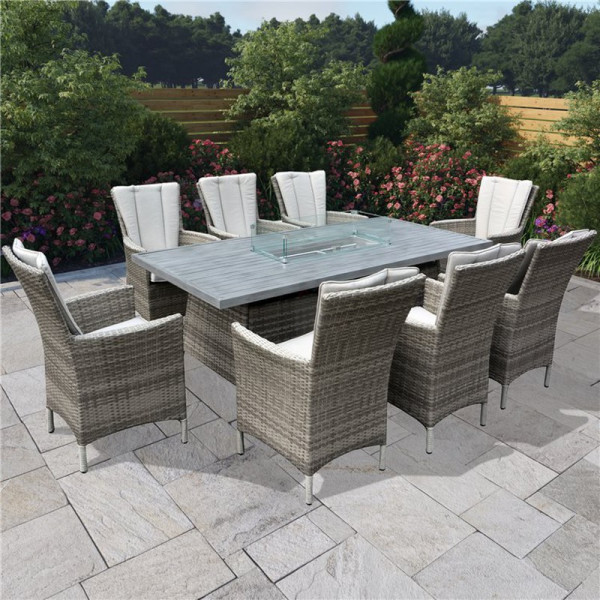 Buy BillyOh Sicily 8 Seater Outdoor Rattan Garden Dining Set with Firepit Table 8 Seater Long Rattan with Firepit Online - Garden Furniture